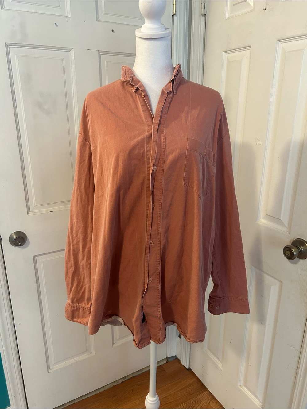 Relaxed Lightweight Button Up Shirt Jacket in Salmon